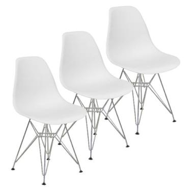 Imagem de Kit 3 Cadeiras Charles Eames Eiffel Base Metal Cromado - Lianto Decor