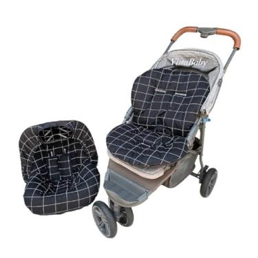 Imagem de Kit Colchonete para Carrinho + Jogo Capa para Bebê Conforto Grid Preto