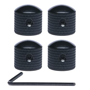 Imagem de harpfeas 4 peças de metal tom de volume tom cúpula botão de controle de velocidade de guitarra com chaves Allen, conjunto de parafusos para guitarra elétrica ou baixo Fender Strat Telecaster Gibson Les Paul (preto)