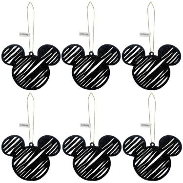 Imagem de Conjunto 06 Enfeites Para Árvore De Natal Temáticos Decorados Personagem Mickey Mouse - Preto Com Glitter - Decoração Natalina - Disney