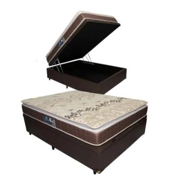 Imagem de Cama Box Baú Casal Marrom +colchão Espuma D28 Dupla Face Pillow Top