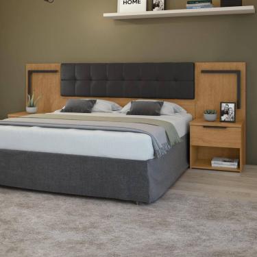 Imagem de Cabeceira Casal Queen 160cm 2 Mesas de Cabeceiras Calitan Amêndoa Clean/Preto Fosco