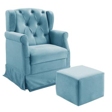 Imagem de Poltrona Cadeira De Amamentação Balanço E Puff Ternura Material Sintético Speciale Home Azul
