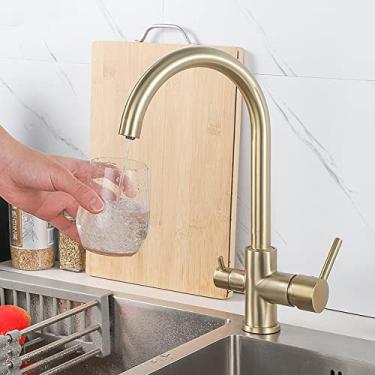 Imagem de Filtro de água da cozinha torneira de bronze torneira de água potável purificador guindaste misturador de bico duplo ouro misturador da pia da cozinha, a1021gn