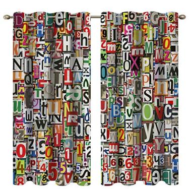 Imagem de Boyouth Cortinas blackout com estampa digital de números e alfabeto, cortinas e cortinas com isolamento térmico para escurecimento de ambiente com ilhós para sala de estar, quarto, 2 painéis, 133 x