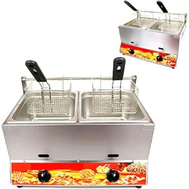 Imagem de Fritadeira a gás de bancada em aço inoxidável, fritadeira profissional comercial, grande capacidade 22L, com cestos e tampa removíveis, poder de fogo ajustável, para fritadeira comercial Restaura