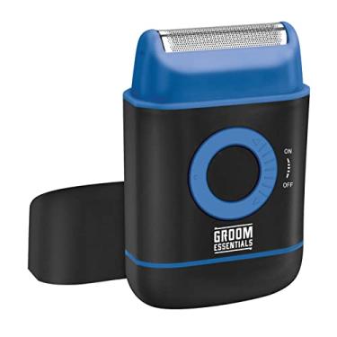 Imagem de ChargeWorx Barbeador de alumínio para viagem Groom Essentials, barbeador elétrico sem fio com aparador de barba pop-up, operado por bateria e ergonômico, escova de limpeza incluída