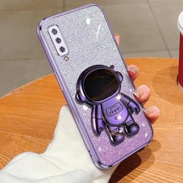 Imagem de Capa para Galaxy A7 2018 capinha macia de material transparente com revestimento brilhante de luxo, suporte dobrável de astronauta adequado para capa de telefone para meninas - Roxo