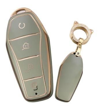 Imagem de TECART Capa para chave de carro de TPU com protetor de chave automática adequada para BYD Song Qin Han EV Tang DM 2022 4 botões, Verde, 4 button