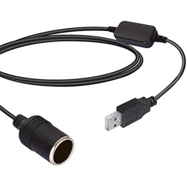 Imagem de LUVMOXE USB A macho para isqueiro de carro 12V conversor fêmea para GPS Dashcam e mais-preto (3 m/9,8 pés)