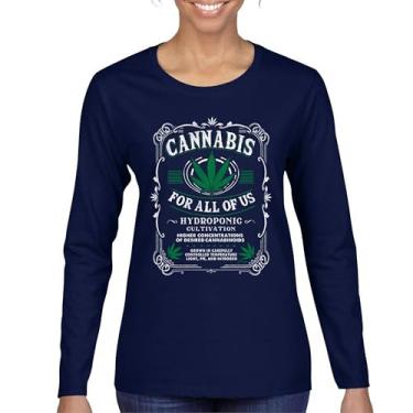 Imagem de Camiseta feminina manga longa Cannabis for All 420 Weed Leaf Smoking Marijuana Legalize Pot Funny High Stoner Humor Pothead, Azul marinho, M