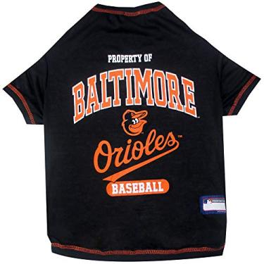Imagem de Camiseta para cães MLB Baltimore Orioles, PP. - Camiseta licenciada para a equipe de animais de estimação colorida com logotipos de equipe