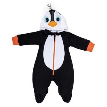 Imagem de Macacão Longo Suedine Luxo Bebê Menino Capuz Pinguim Rf 7962 - Preto - RN ( 0 - 3 MESES )-Masculino