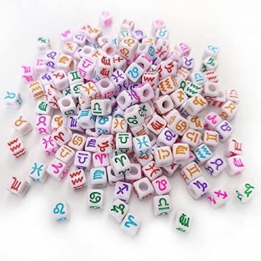 Imagem de 200 peças 7 x 7 mm cubo branco acrílico alfabeto constelação contas misturadas forma de plástico contas soltas para joias fazer pulseiras colares chaveiros (colorido no branco)