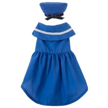 Imagem de Coomour 2 peças vestido azul para cães de verão roupas para cães pequenos, meninas, roupas fofas, gatos, cachorrinhos, tutu, vestido de verão com boina, chapéus, saia para cachorro, primavera (GG)