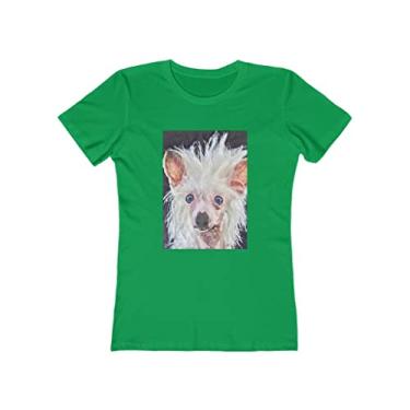Imagem de Camiseta feminina de algodão torcido com crista chinesa da Doggylips, Verde Kelly liso, P