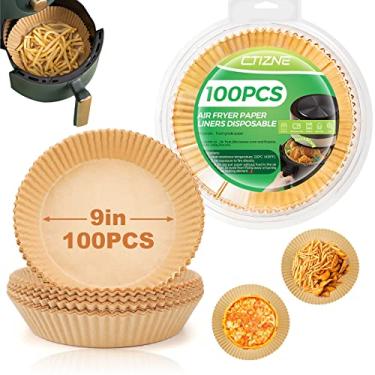Imagem de Forros de papel descartáveis Air Fryer: 100 peças de forros redondos de cesta de fritadeira a ar de grau alimentício papel pergaminho antiaderente para forno a vapor e micro-ondas