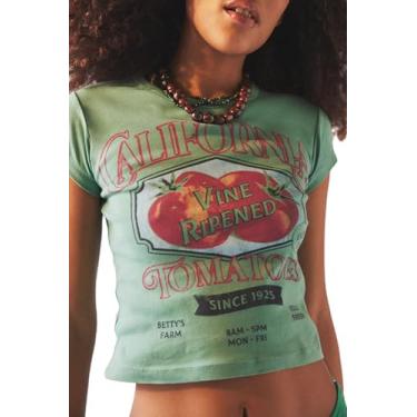 Imagem de Camisetas estampadas de bebê para mulheres adolescentes Y2k estampa floral vintage anos 90 camisetas grunge camisetas de verão, Verde 2024, M