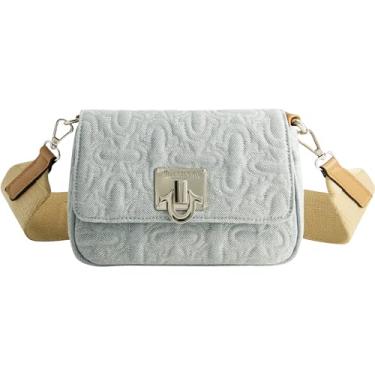 Imagem de True Religion Bolsa tiracolo feminina, bolsa jeans acolchoada com alça de ombro removível ajustável, azul claro, Azul claro