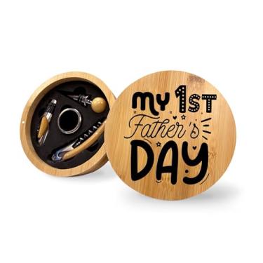 Imagem de My First Father's Day Conjunto de ferramentas de abridor de garrafas de vinho de bambu, presente para pai, conjunto de vinho para homens, kit de vinho, ferramentas de vinho, ferramentas de vinho