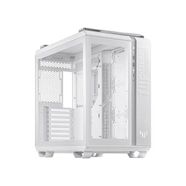 Imagem de ASUS TUF Gaming GT502 Capa para computador de torre média ATX branca, botão RGB do painel frontal, USB 3.2 tipo-C, 2 portas USB 3.0, painel lateral sem ferramentas, hub ARGB, compatível com radiador