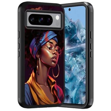 Imagem de ERWYTYIOI Capa protetora para Gogle Pixel 8 Pro, 3 camadas de grau militar, antiarranhões, à prova de choque, elegante para óculos Pixel 8 Pro (6,7 polegadas, 2023), mulheres afro-americanas