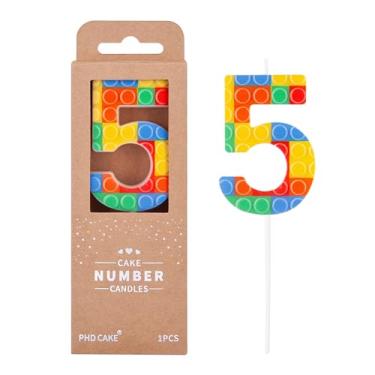 Imagem de PHD CAKE Vela de bolo de aniversário número 5 de blocos de construção, velas de aniversário numerais, velas de blocos de construção, novidade de topo de bolo para festa de blocos de construção