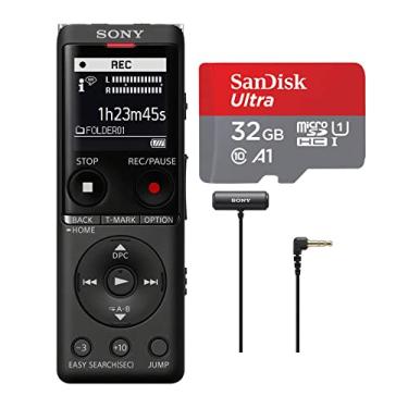 Imagem de Sony Gravador de voz digital ICD-UX570 Series UX570 (preto) com cartão de memória SanDisk 32GB e microfone estéreo omnidirecional estilo clipe (3 itens)