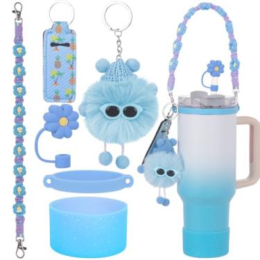 Imagem de JUNIQUTE 6 peças para acessórios Stanley Cup Tumbler 1,134 g 850,5 g, compatível com Stanley Cup Tumbler Water Bottle Handle Sling Strap para transporte (azul)