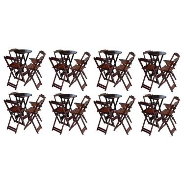 Imagem de Kit 8 Jogos De Mesa Bistrô De Madeira Com 4 Cadeiras Dobravel Ideal Para Bar E Restaurante Imbuia