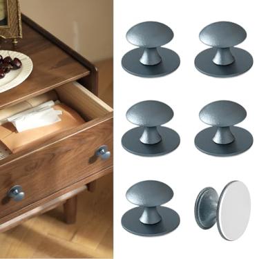 Imagem de CcHhyyt Puxadores de armário adesivos 6 peças maçanetas autoadesivas azuis sem furadeira puxadores de gaveta de aço inoxidável para armários de medicamentos gaveta armários porta deslizante de vidro