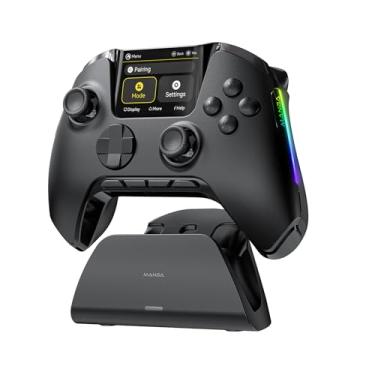 Imagem de ManbaOne Interactive Screen Wireless Gaming Controller for PC/Switch/Switch 2/iOS/Android,Hall Effect Stick & Trigger,RGB Lighting,Remappable Buttons,1800mAh with Charging Dock (Black)