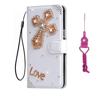 Imagem de Capa para LG K40, para LG K12 Plus/X4 2019, carteira de couro brilhante, capa protetora para celular e alça de pescoço [suporte] [compartimentos para cartões] [fecho magnético] para LG K40 (amor