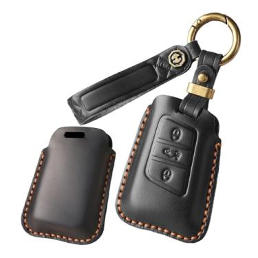 Imagem de HIBEYO Capa de chaveiro de couro genuíno personalizável com 3 botões compatível com VW Volkswagen Passat Tiguan Skoda CC B8 MK2 B7 Superb A7 Magotan Capa de chave personalizada tipo C Preto