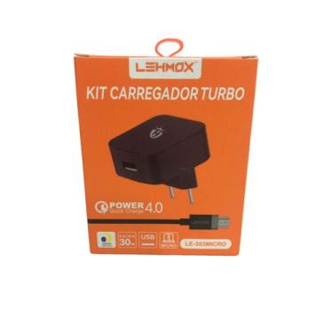 Imagem de Carregador de celular turbo 4.0 cabo v8  com anatel lehmox - le-353 mi