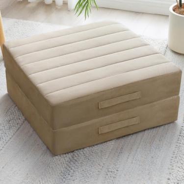 Imagem de JKMAX 2 peças de almofadas de espuma de alta densidade – Almofadas grandes atualizadas para adultos – Almofada de chão para exterior com capa macia tufada – Almofadas de ioga para sentar no chão –