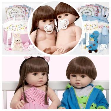 Imagem de Bebe Reborn Gêmeos Corpo de Vinil 46cm Enxoval Completo - Cegonha Rebo