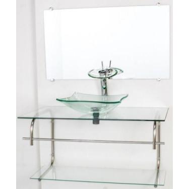 Imagem de Gabinete de vidro para banheiro inox 90cm cuba quadrada incolor - Cuba