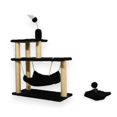 Imagem de Arranhador para Gatos Sisal Plataforma 3 Andares com Brinquedo Mola Ma