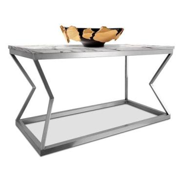 Imagem de Mesa De Centro Mond Retangular Tampo Mdf Sala Decoração Prata/Vulcano 