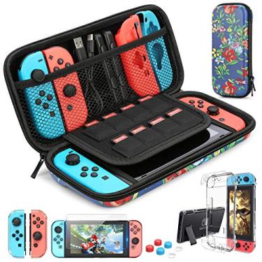 Imagem de HEYSTOP Estojo de transporte para Nintendo Switch com protetor de tela, kit de acessórios 9 em 1 Nintendo Switch e 6 peças de aperto de polegar, capa protetora para Nintendo Switch