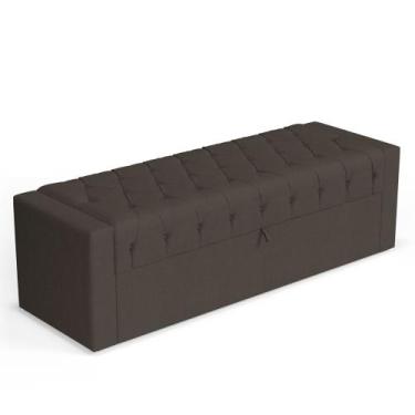 Imagem de Calçadeira Báu King Size Atena 195cm Capitonê Linho Cacau - Desk Desig