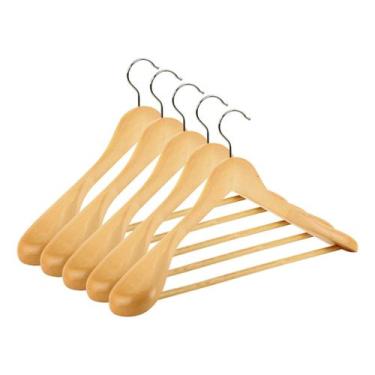 Imagem de Kit 5 Cabide De Madeira Com Ombreira Adulto Roupa Ordene