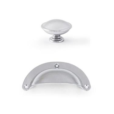 Imagem de Puxador Redondo E Concha Metal Para Móveis porta gaveta 12pç - Telis F