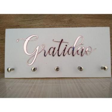 Imagem de Porta chaves gratidão rosê e mdf branco 25x12cm - VISUAL ARTES HD