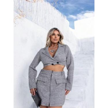 Imagem de Conjunto cropped manga longa e saia de tweed cod2057 - LALOKA, Preto, 