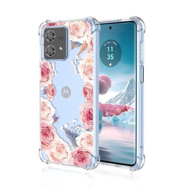 Imagem de RRXSYXL Capa para celular Moto Edge 40 NEO com estampa floral transparente, proteção à prova de choque, capa de TPU macio para Motorola Edge 40 NEO, rosa floral