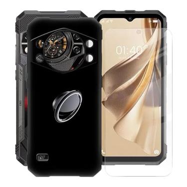 Imagem de KJYFOANI Capa Cubot Kingkong AX, [1 película protetora de vidro temperado], amortecedor de TPU macio à prova de choque, com suporte de anel de rotação de 360°, capa de telefone para Cubot Kingkong AX