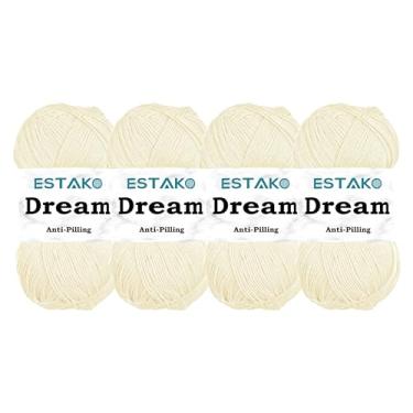 Imagem de Estako Dream, (pacote com 4 novelos) fio acrílico 100% microfibra, macio, super fino/peso de dedos (1) para crochê e tricô (4 x 100 oz) / (4 x 382 jardas) (70148 - creme)