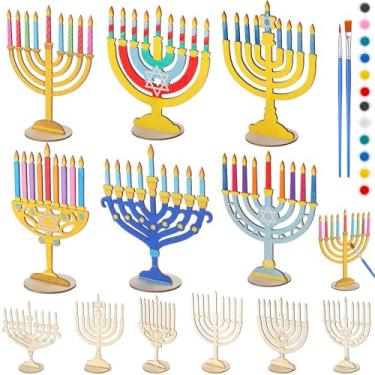 Imagem de Colingmill 24 Sets Hanukkah Menorah Crafts for Kids Color Your Own Wooden Hanukkah Menorah Decoration DIY Hanukkah Candles Craft for Hanukkah Gifts Home Classroom Party Supplies